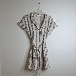 Miou Muse Linen Striped Button-Up Dress with Belt NWOT Large